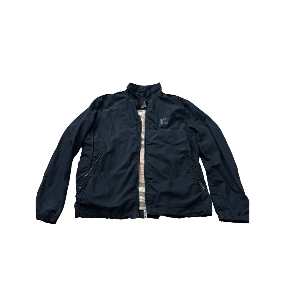 Burberry London Black Nova Check Lined Zip Up Jacket Windbreaker Women L W/FLAW